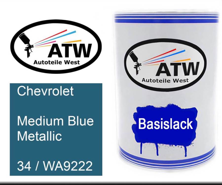 Chevrolet, Medium Blue Metallic, 34 / WA9222: 500ml Lackdose, von ATW Autoteile West.